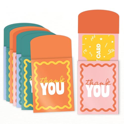 Big Dot of Happiness Assorted Wavy Colorful Thank You Gift Card Holders with Envelopes, Cash Money Holders and Gift Card Sleeves, Retro Stationery Nifty Gifty Pack - Set of 8 - color: Assorted