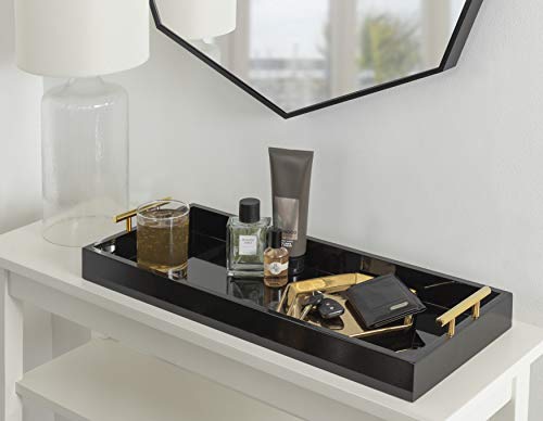 Kate and Laurel Lipton Narrow Decorative Tray with Polished Metal Handles, 10 x 24, Black and Gold, Chic Accent Tray for Display and Storage - color: Black