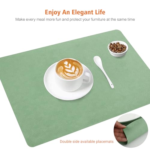 Green Vinyl Placemats Set of 6 Waterproof Wipeable Table Mats - color: Green