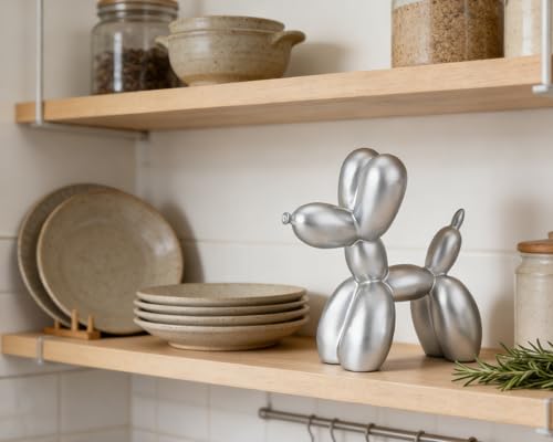 4 Inch Matte Silver Balloon Dog Sculpture - color: Silver
