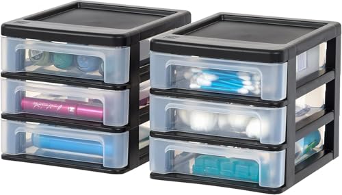 IRIS USA 2-Pack, 3-Drawer Small Plastic Stacking Desktop Organizer, Black - color: Black, style: Small - 2 Pack