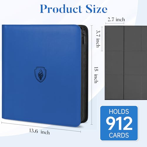 Premium Zip Card Binder 12 Pocket, Fabmaker 912 Pocket Trading Card Binder - color: Royal Blue, size: 12 Pocket - 15" x 13.6"