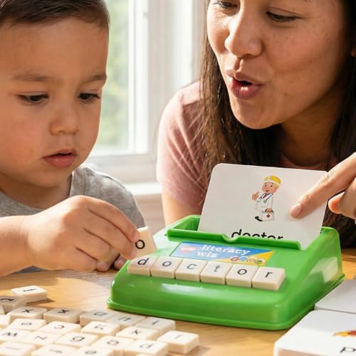 BOHS English Spelling Game for Kids, 60 Picture Cards and Lowercase Tiles - style: lower case