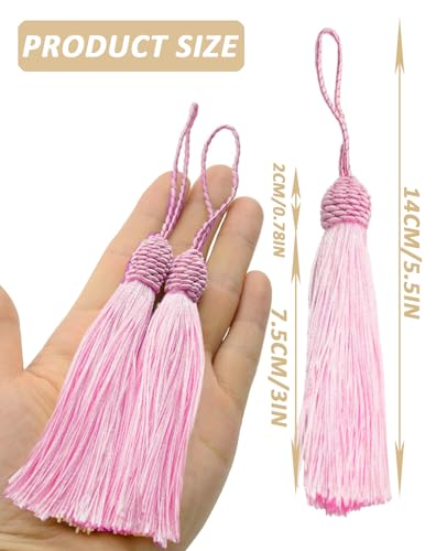 50 Pieces Tassel Bookmark with Loop,Tassels for Crafts,Decorative Tassel for Keychain Jewelry Making Curtain Blanket Graduation Decoration Wedding Favors (Pink) - color: Pink