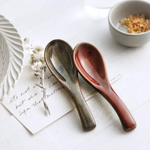 Set of 4 Asian Soup Spoons 5.6-inch Ceramic Chinese Soup Spoons, Non-slip Bottom, for Soups, Japanese Ramen, Miso, Chinese and Vietnamese Wonton, Dumplings, Pho, Noodle, and Korean Soups