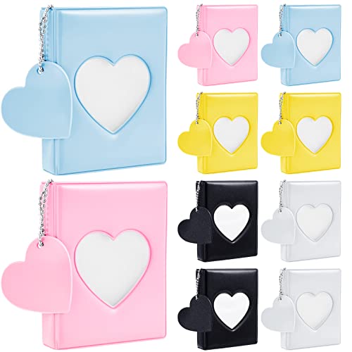 10 Pack KPOP Photocard Binder, Mini Photo Card Album with Heart Window & Pendant, 32 Pocket Card Holder Book for Idol Cards, Trading Cards Collection, 5 Colors