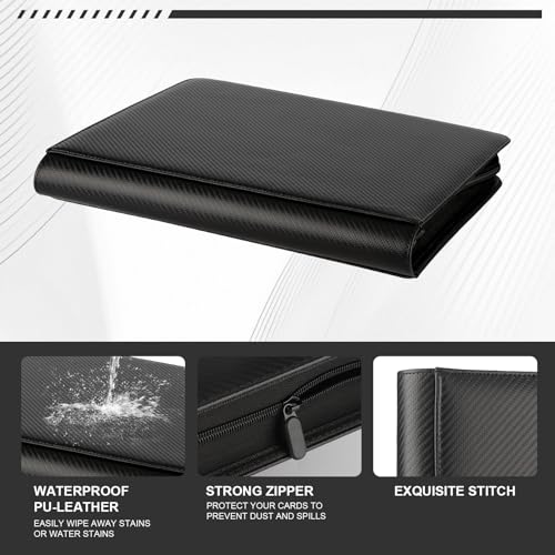 Toploader Binder, 9-Pocket 288 Cards Holder for 3"x4" Rigid Card Sleeves - color: 9Carbon Fiber Black