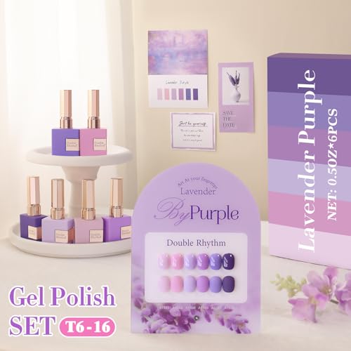 Double Rhythm 6 Pcs 15 ML Gel Polish Set Same Color Same Bottle Soak Off Gel Polish Kit Nail Art Manicure Salon DIY at Home for Women (Light Dark Purple Violet Rose Pink-T6-16) - color: Lavender Purple