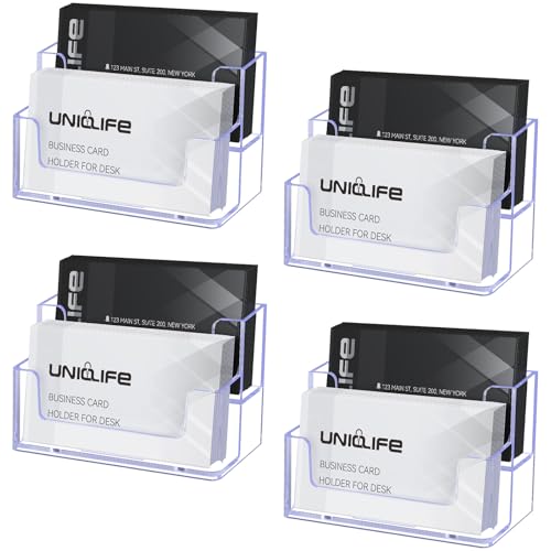 Uniclife 4 Pack Acrylic Business Card Holder for Desk, 120 Card Capacity - color: 2 Slot, size: 4 Pack