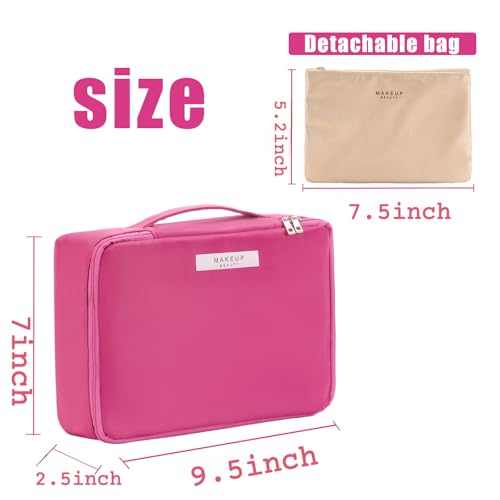 Queboom Travel Makeup Bag Cosmetic Bag Toiletry Bag for Women & Men, Rosy - color: Rosy-1pcs