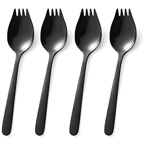 JUCOXO Sporks 4 Pack Stainless Steel Sporks 5.9 inch Spork Spoon for Ice Cream Spoon Salad Forks, Fruit Appetizer Dessert Spoons (Black) - color: Black