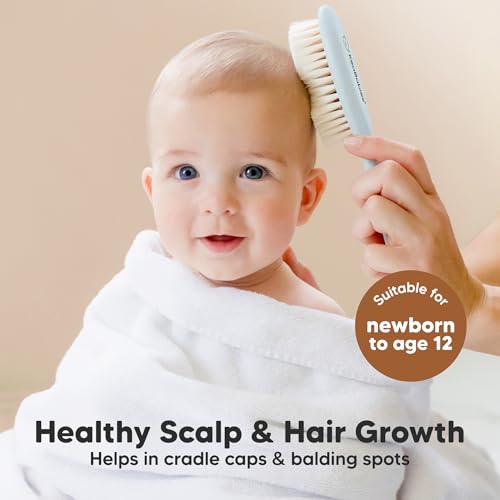 Wooden Baby Hair Brush for Toddler, Infant Cradle Cap (Frost, Regular) - color: Frost, size: Oval, Regular 7"