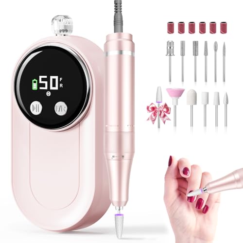 Electric Nail Drill 50000RPM, Professional Nail File Machine - color: Pastel Pink