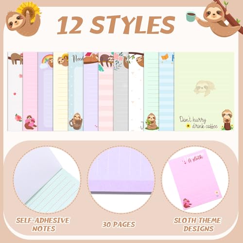 Chiisong 12 Pcs Sloth Sticky Notes Cute Cartoon Sloth Gifts - style: Sloth Style