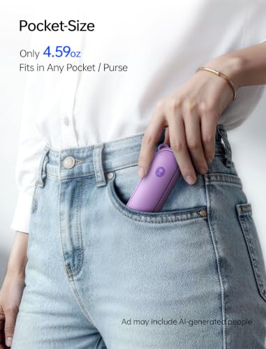 JISULIFE Portable Handheld Fan, 3 In 1-Fan, Power Bank, Flashlight, Purple - color: Purple
