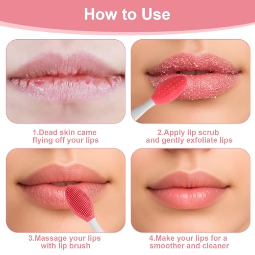 10 Pcs Lip Scrub Brush, 3-in-1 Silicone Lip Brush Dual-ended Lips Scrubber Exfoliator Mask Applicator Facial Cleansing Brushes for Dark Lips Makeup Skincare Removal