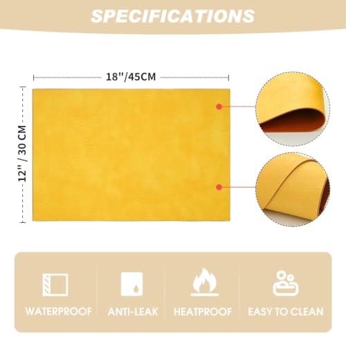 Artoid Mode Yellow Faux Leather Placemats Set of 4 - color: Yellow, size: 12" x 18", Rectangular Set of 4