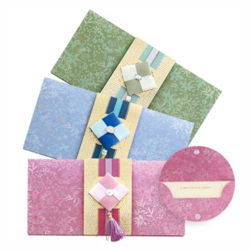 Korean Traditional Money Envelopes – Hanbok & Jogakbo Cash Gift Holders with Tassel (Jade Sky Trio) - color: Jade Sky Trio
