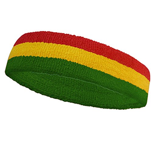 COUVER 3 Color Striped Sports Sweatband Set - color: Green/Yellow/Red