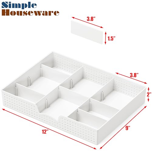 Simple Houseware Drawer Organizer Tray, 9 Adjustable Compartments, White - color: White, size: 1 Pack