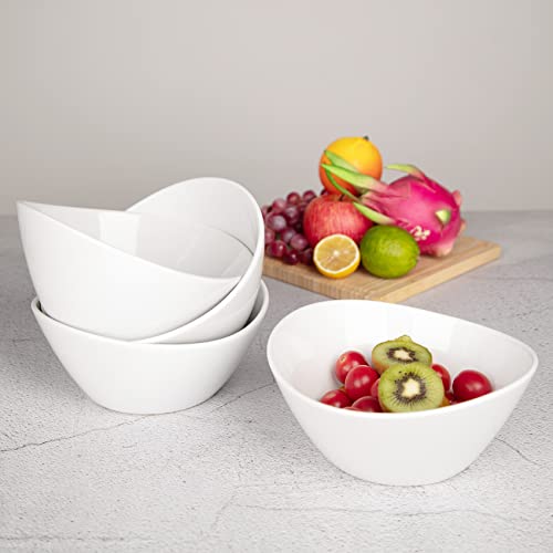 GarveeHome 8 in Ceramic Deep Soup Bowls & Salad Bowls - 42 oz Large Bowls Set of 4 for Kitchen - White Ceramic Serving Bowls for Salads, Cereal, Soup, Dishwasher & Microwave Safe - size: 42 OZ