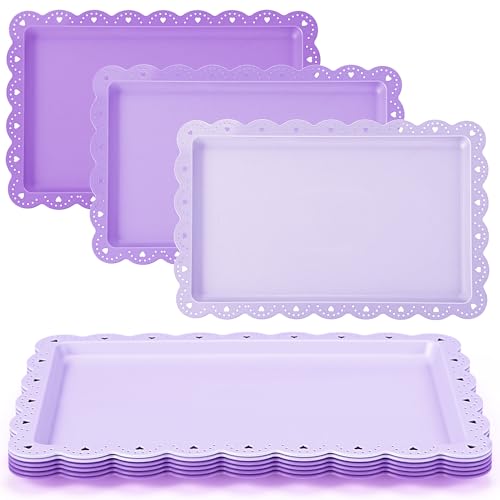 6 Pcs Purple Serving Trays Plastic Food Platters - color: Purple