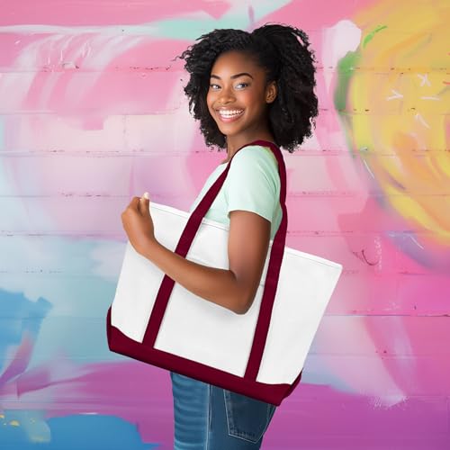 DALIX 23" Premium 24 oz. Cotton Canvas Shopping Tote Bag - color: Crimson