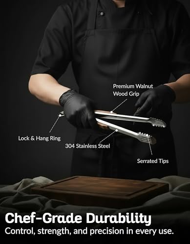 17-Inch Grill Tongs, Heavy Duty 304 Stainless Steel BBQ Tongs, Extra-Long Locking Grilling Tongs for Outdoor Grill & Smoker, Walnut Handle, Gift Pouch - color: Walnut Brown