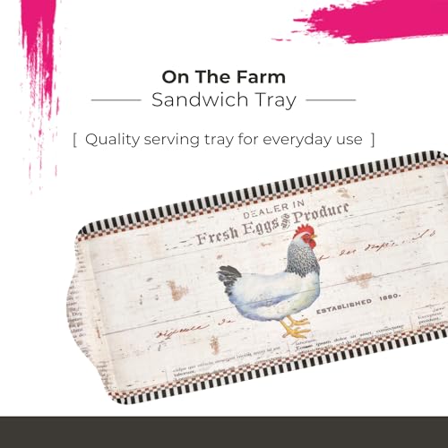 Pimpernel On the Farm Rectangular Melamine Tray – (14.5" x 6.25") Rustic Farmhouse Serving Platter, Durable Decorative Kitchen Piece for Snacks, Appetizers, Beverages, Dining & Parties - size: 15.1" x 6.5" x 1", style: On The Farm