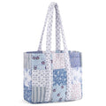 Aliceset Quilted Patchwork Tote Bag for Women Cotton Shoulder Bag Back to School Gift Farmhome Rustic Handbag Commuting Beach - style: Blue Floral