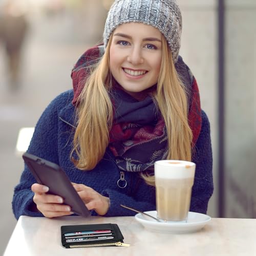 Sodsay Card Case Slim Front Pocket Wallet for Women Credit Card Holder with Keychain | Slim, Credit Card Holder, Front Pocket, with Keychain - color: Smooth Black