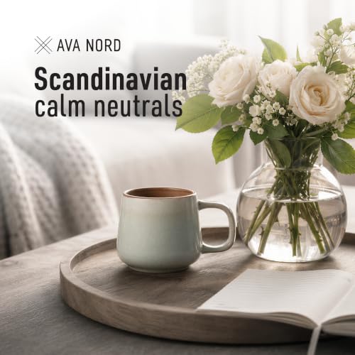 Ava Nord Small Stoneware Ceramic Coffee Mugs Set of 4 | 6 oz | Sage Ash - color: Sage Ash, size: 6 Oz