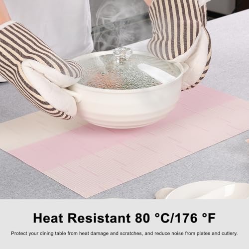 Placemats Set of 4, Vinyl Woven Heat-Resistant Place Mats - color: Beige Pink, size: Set of 4