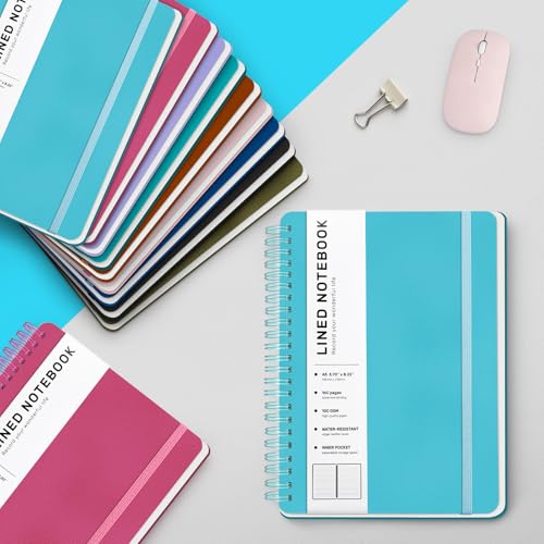 Lined Spiral Notebook for Women, A5 College Ruled Leather Spiral Journals - color: Light Blue, size: A5