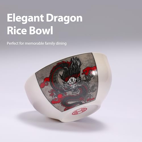 Hagary Dragon Rice Bowl Ceramic Bowl Japanese Korean Soup Bowl Pasta Salad Dessert Small Serving Bowl Housewarming Wedding Gifts Designed in Korea (No chopsticks) (Black, 10 oz – 1pc) - size: 10 oz – 1pc