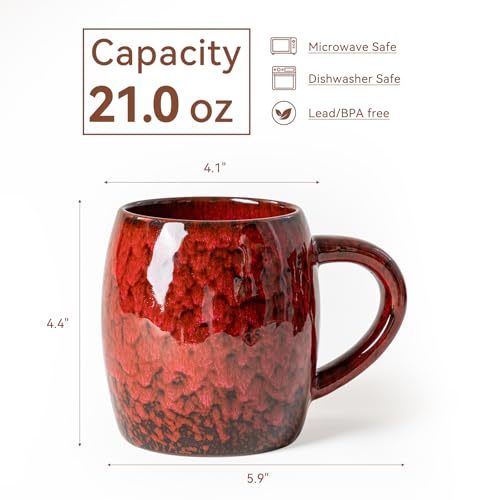 Crimson Ember Ceramic Mug, 21oz Reactive Glaze Coffee Mug, Gift for Him - color: 21OZ - Crimson Ember · POWER