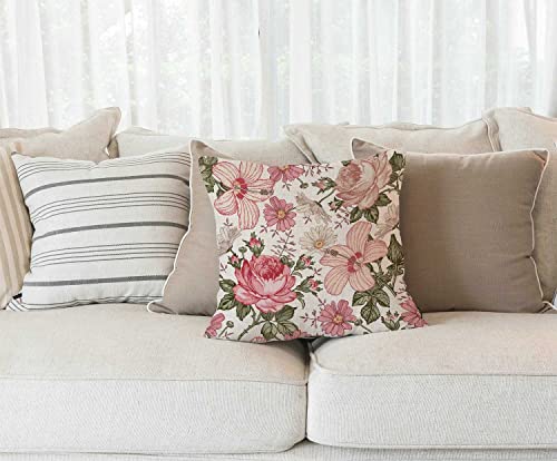Solekla Pink Flowers Decorative Throw Pillow Cover Case Cushion Home Living Room Bed Sofa Car Cotton Linen Square 18 x 18 Inches - color: Sl194