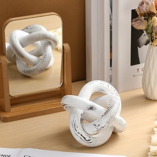 Yalikop 3 Link Wood Knot Decor Rustic Table Shelf Accents, Retro White - color: Retro White