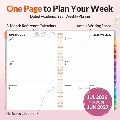 SUNEE Academic Planner 2026-2027 – Weekly & Monthly Planner, July 2026 to June 2027, 6.4"x8.3", Thick Paper, Tabs, Pockets, Bookmark, Spiral-Bound, Student Teacher Organizer, Marble - color: Marble