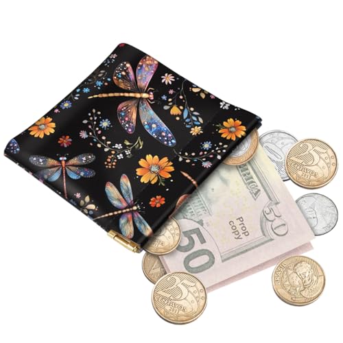 Squeeze Dragonfly Coin Purse Pouch Mini Coin Pocket Change Purse - color: Dragonfly, size: Mini (3.54"x3.2")