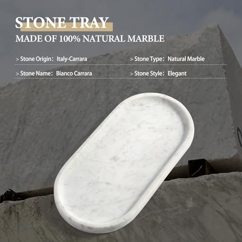 Koville Natural White Marble Tray for Home Decor, 10" x 5" Marble Vanity Tray for Bathroom Countertop Organizer Stone Trays, Catchall Tray for Perfume, Candles, Jewelry (Bianco Carrara) - color: Bianco Carrara White