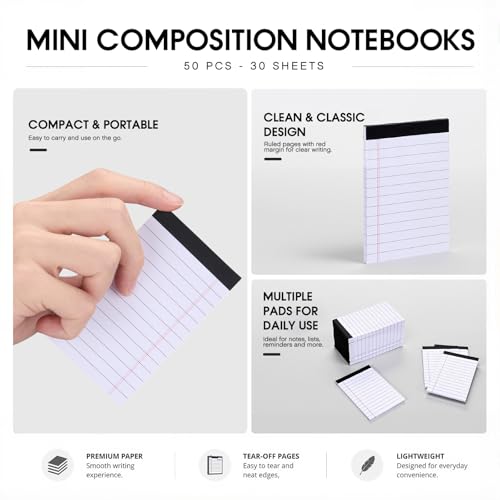 Resurhang 50 Pcs Small Legal Pads 4" x 2.5" Mini Lined Notepads Bulk - style: Lined