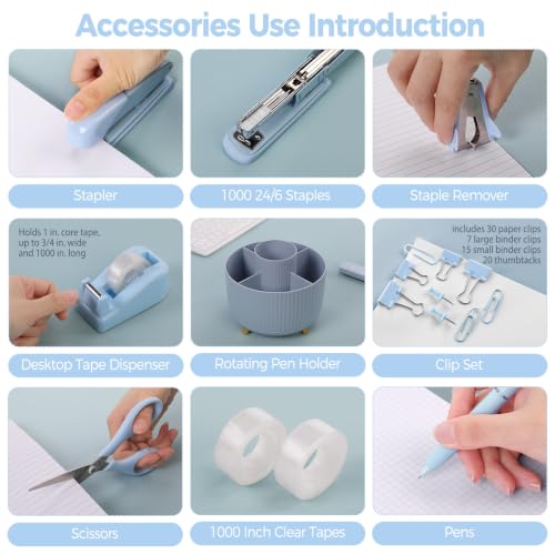 SKYDUE Blue Desk Accessories 11Pcs with Rotating Pen Holder for Desk - color: Blue