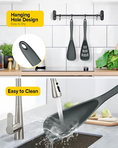 BUNDLEPRO Silicone Cooking Spoons for Nonstick Cookware, One-Piece, 2 Pack - color: Gray