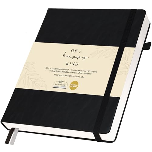 Thick Lined Journal Notebook 8.5x11" with Big A4 Hardcover Leather - Black - color: Black, size: A4 300 Pages
