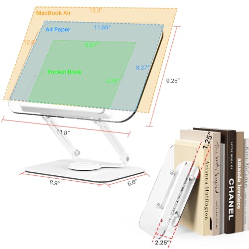 BYMECOST Acrylic Book Stand for Reading, Adjustable Book Holder, White - color: White, size: 11.8"