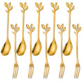AnSaw 10-Pc Gold Mini Spoons & Forks Set, 4.7" - Leaf Handle - color: Gold
