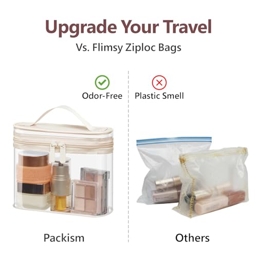 PACKISM Clear Makeup Bag for Travel - TSA Approved Toiletry Bag, 2 Beige - color: Bright Beige, size: Mixed Size Series (1 Medium + 1 Large)