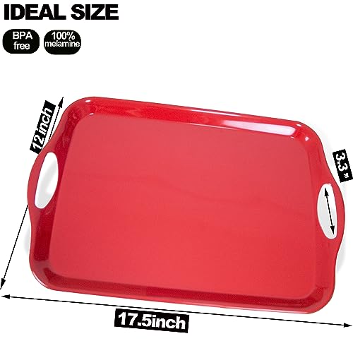 KAQAHIDO Large Melamine Serving Trays for Eating, Set of 2, Red - color: Red
