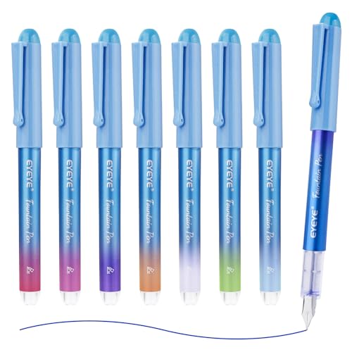 EYEYE Disposable Fountain Pens for Writing, Medium Point, 8 Assorted Colors - color: Multicolor